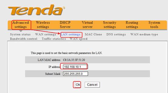 tenda router ip address